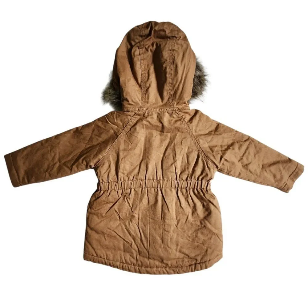 Old Navy Nice 'N Toasty Brown Faux Fur Hooded Parka Jacket Sz Toddler Girl's 2T